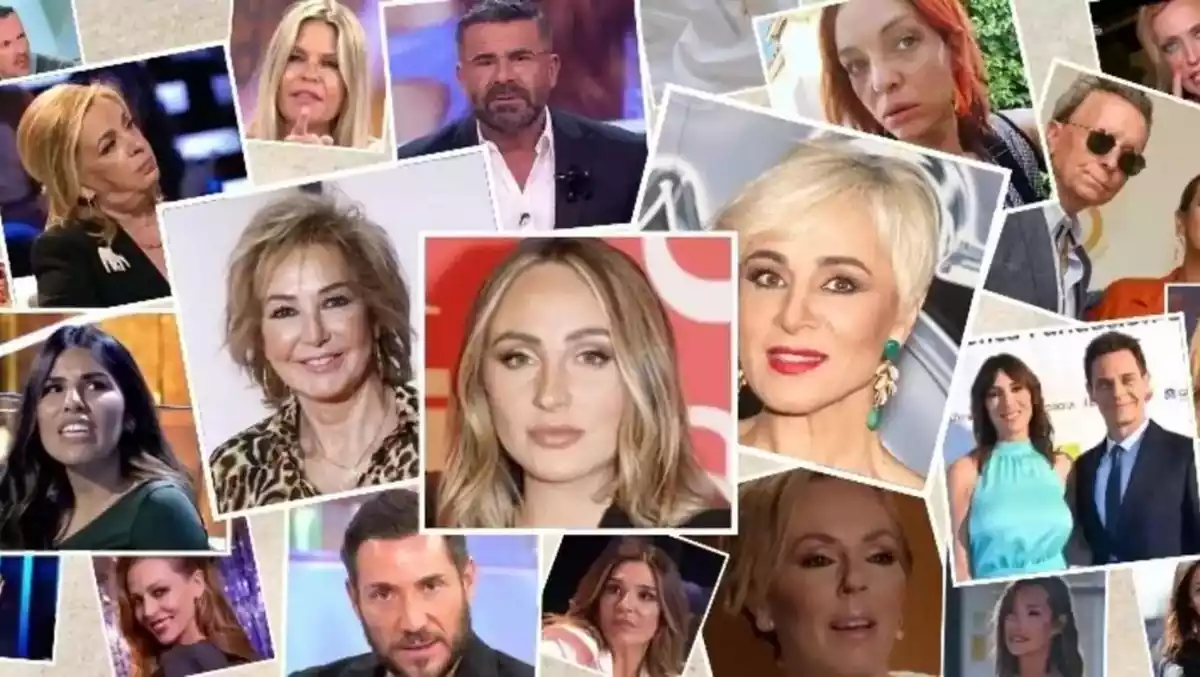 Montaje de fotos de varios famosos españoles del mundo del corazón y la prensa rosa